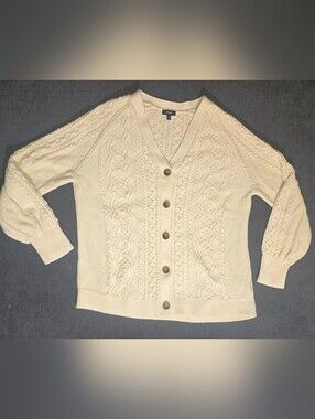 Express Cream Cable Knit Fisherman Cardigan Sweater Size Medium